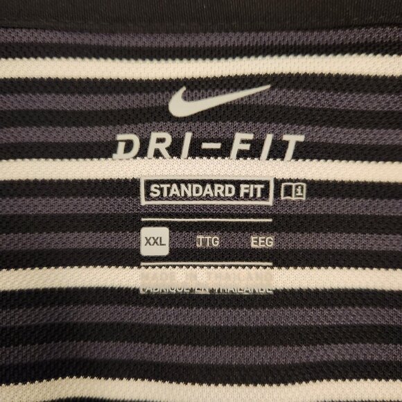 Nike Dri-Fit Polo Shirt Standard Fit XXL Short Sleeve Black White Striped‎ EUC - Picture 7 of 9